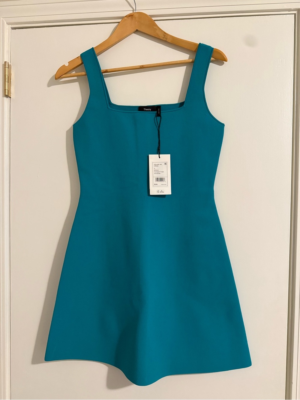 Theory Teal Square-Neck Mini Dress